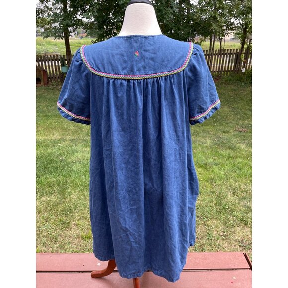 Blue Denim Go Softly Embroidered Humming Bird Cottagecore Zip-Front Dress L - Picture 7 of 9